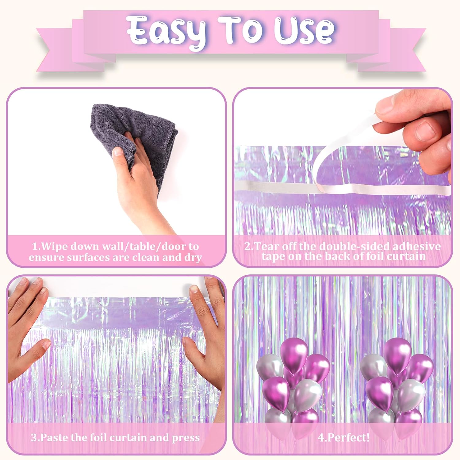 Thumbnail 2 de Voircoloria Iridescent Party Backdrop 3Packs – Transparent Tinsel Foil Fringe Curtain for Mermaid, Unicorn, and Birthday Parties