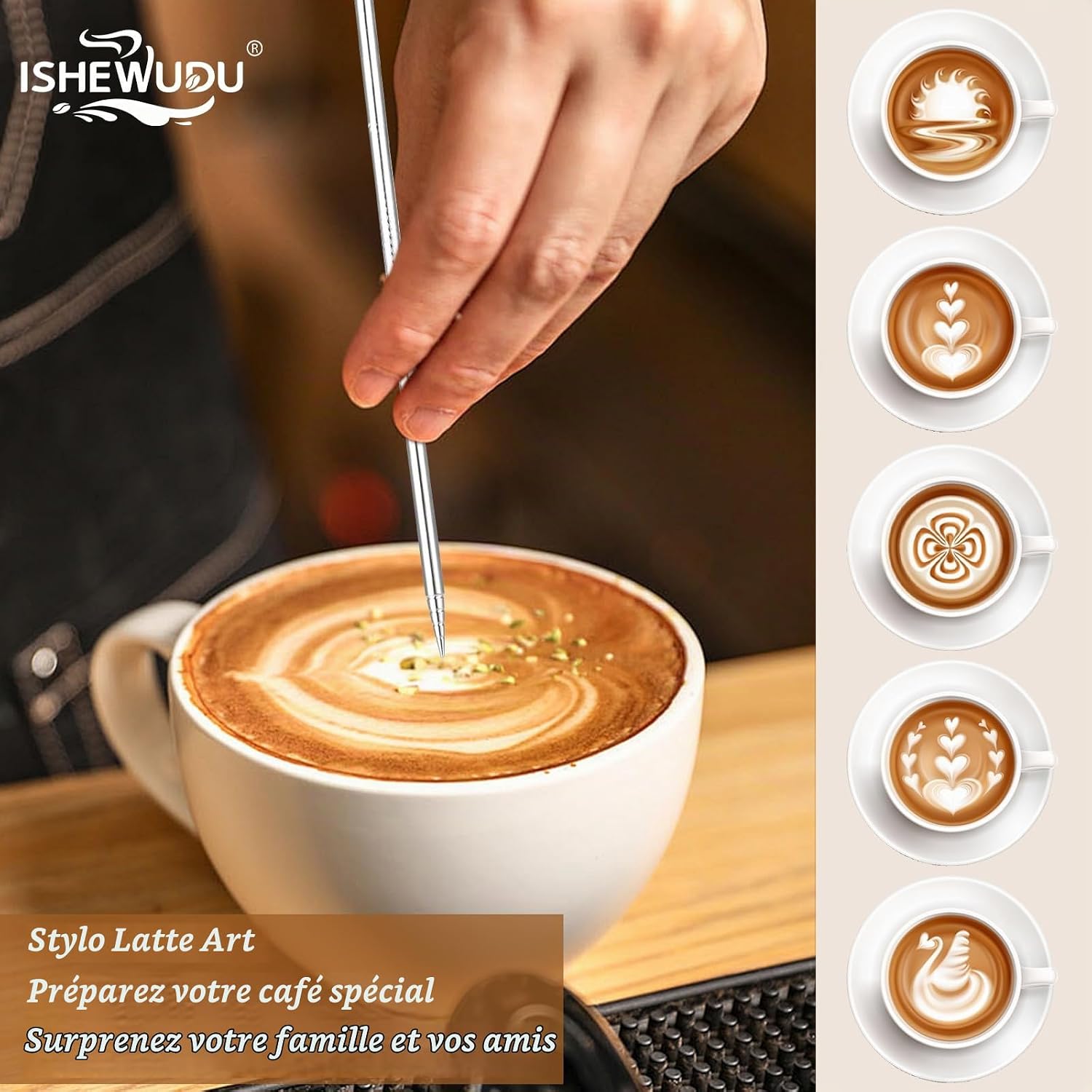 Detalle 2 de ISHEWUDU KFLHB-DS-350 melkkan van roestvrij staal, 350 ml met latte-artpen