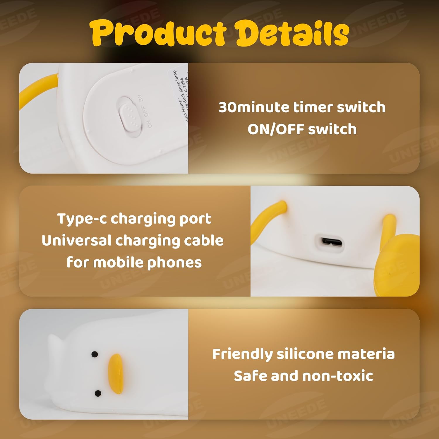 Thumbnail 5 de UNEEDE Lying Benson Duck Rechargeable Silicone Night Light, Dimmable