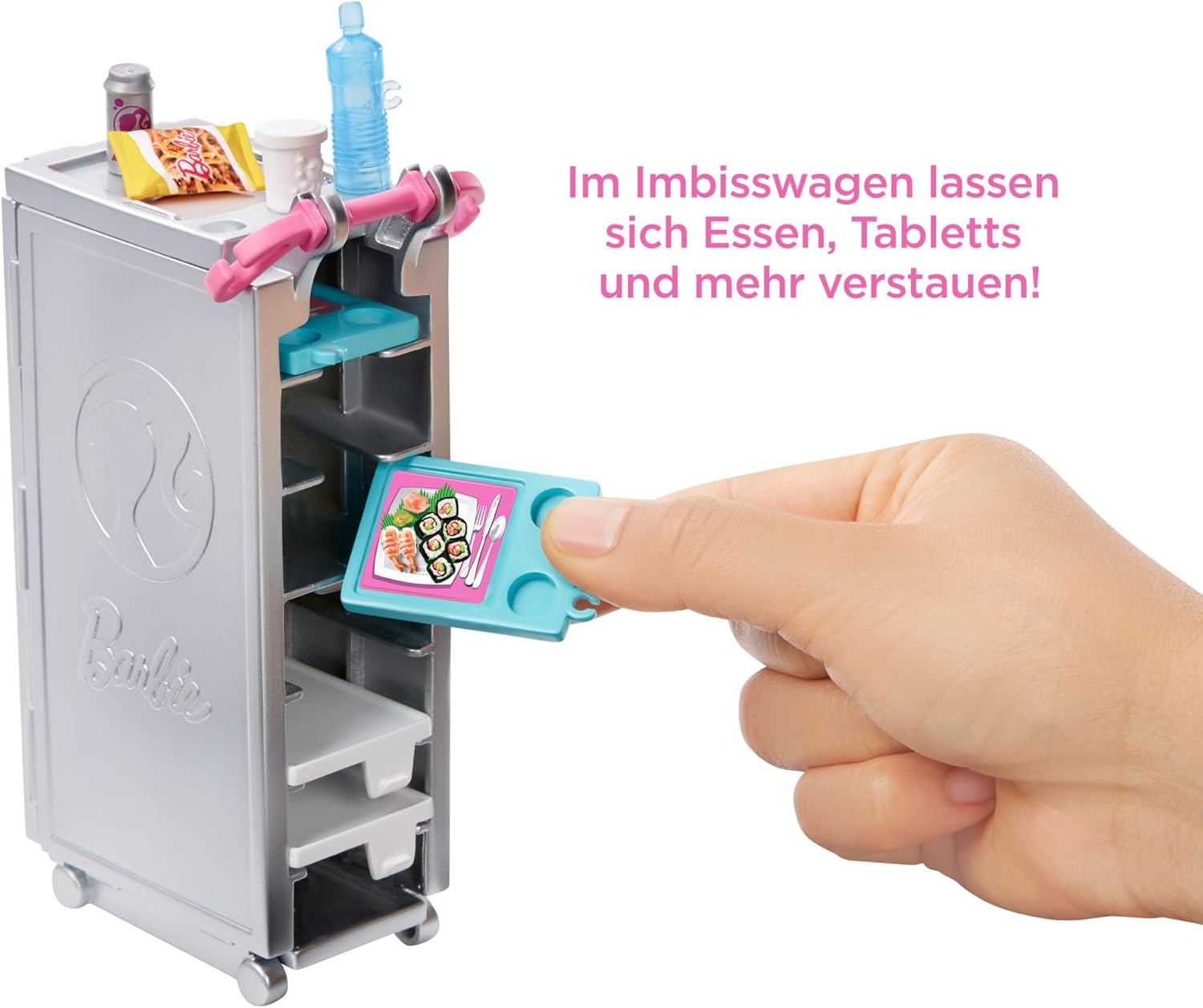 Detalle 2 de Barbie Flugzeug Dream Plane (GDG76) – Spielzeug-Flieger in Rosa, ohne Puppe, mit beweglichen Rädern und 15 Zubehörteilen