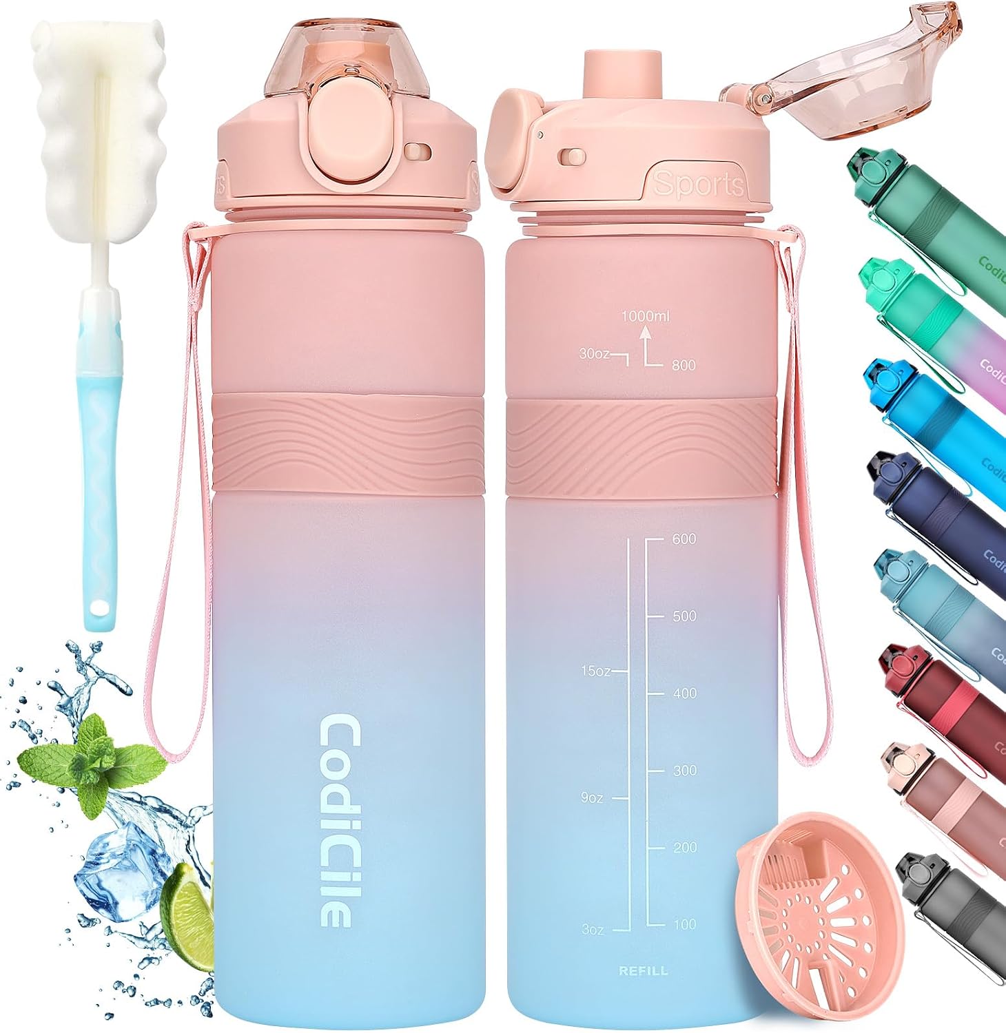 Detalle de CodiCile 1L BPA‑free water bottle — leak‑proof for gym