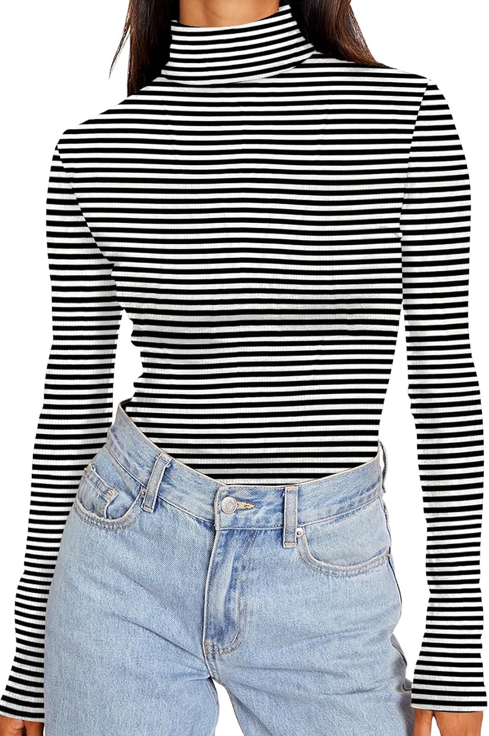 Detalle de DUOEASE Rollkragenpullover Damen Basic – langärmeliges Longsleeve mit Rollkragen für Herbst & Winter