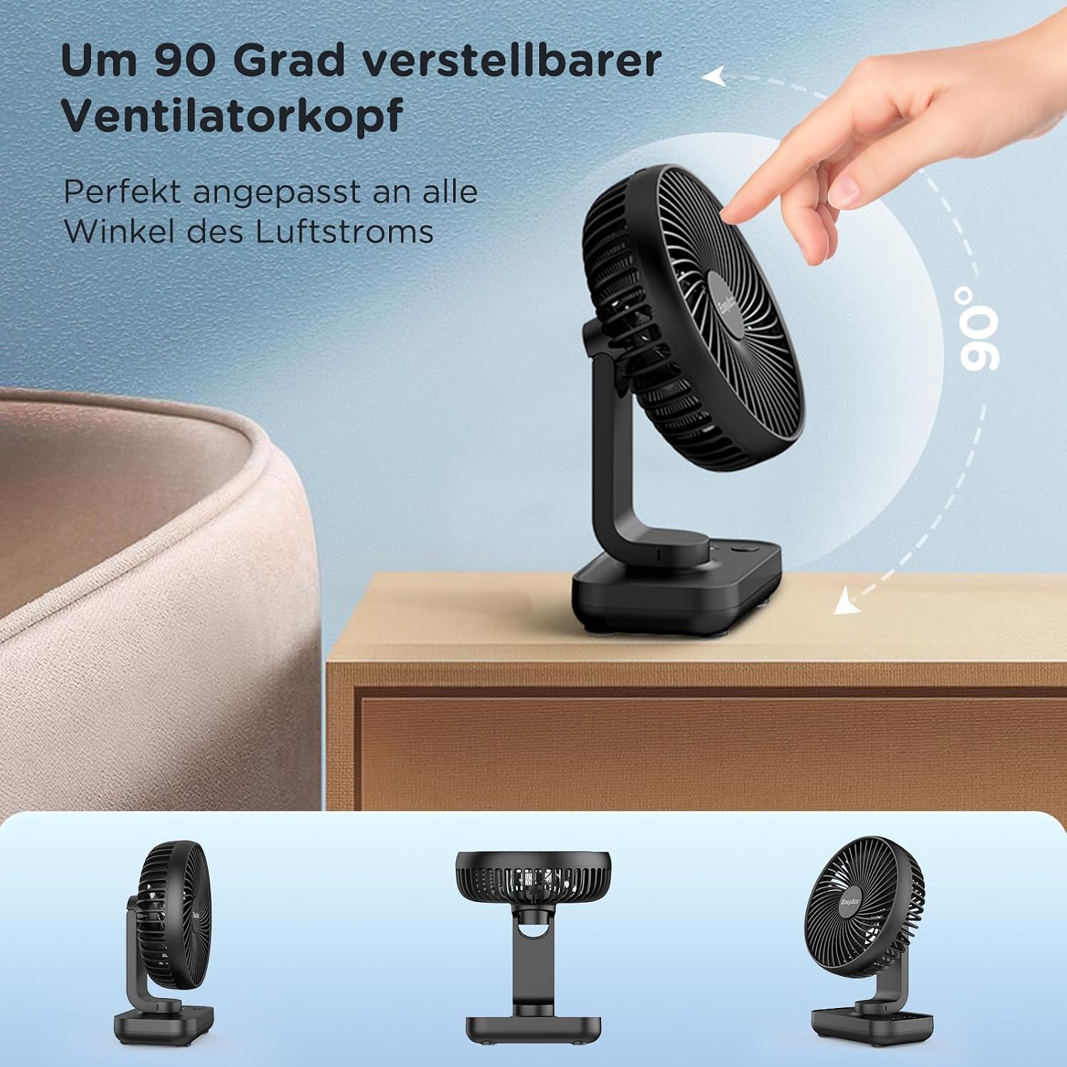 Thumbnail 6 de EasyAcc Battery Fan 4000 Capacity USB Desk Fan – Quiet, Strong Wind with 4 Speeds and 90° Tilt