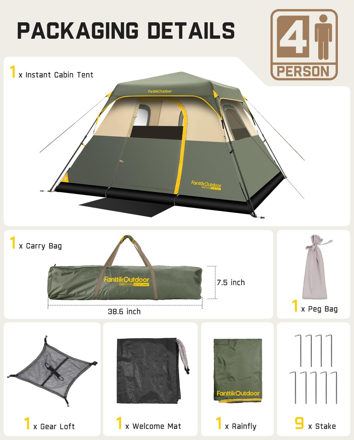 Thumbnail 5 de FanttikOutdoor Instant Cabin Camping Tent (4/6/8/10 Person) — 60-Second Setup, Rainfly & Windproof, Navy Blue
