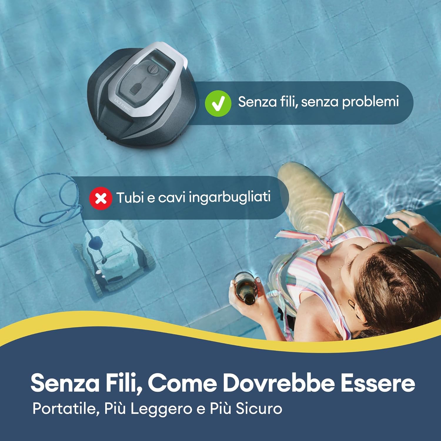 Detalle de Ultenic Pooleco P10S: Robot piscina senza fili a 3 motori con controllo remoto e app