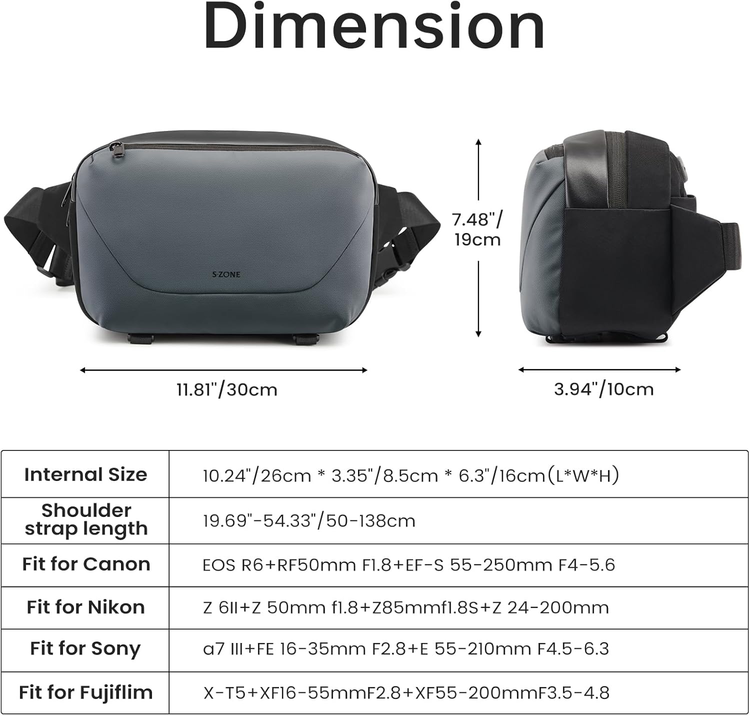 Detalle 2 de S-ZONE 2 in 1 Camera Bag: Waterproof Sling Bag for DSLR/Mirrorless with Tripod Holder