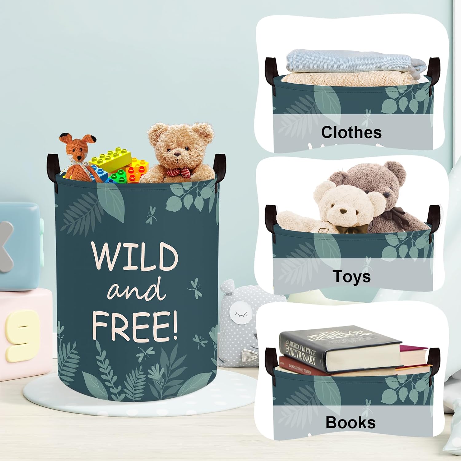 Thumbnail 4 de Clastyle Single Forest Animal Laundry Hamper Leaves Book Storage Basket