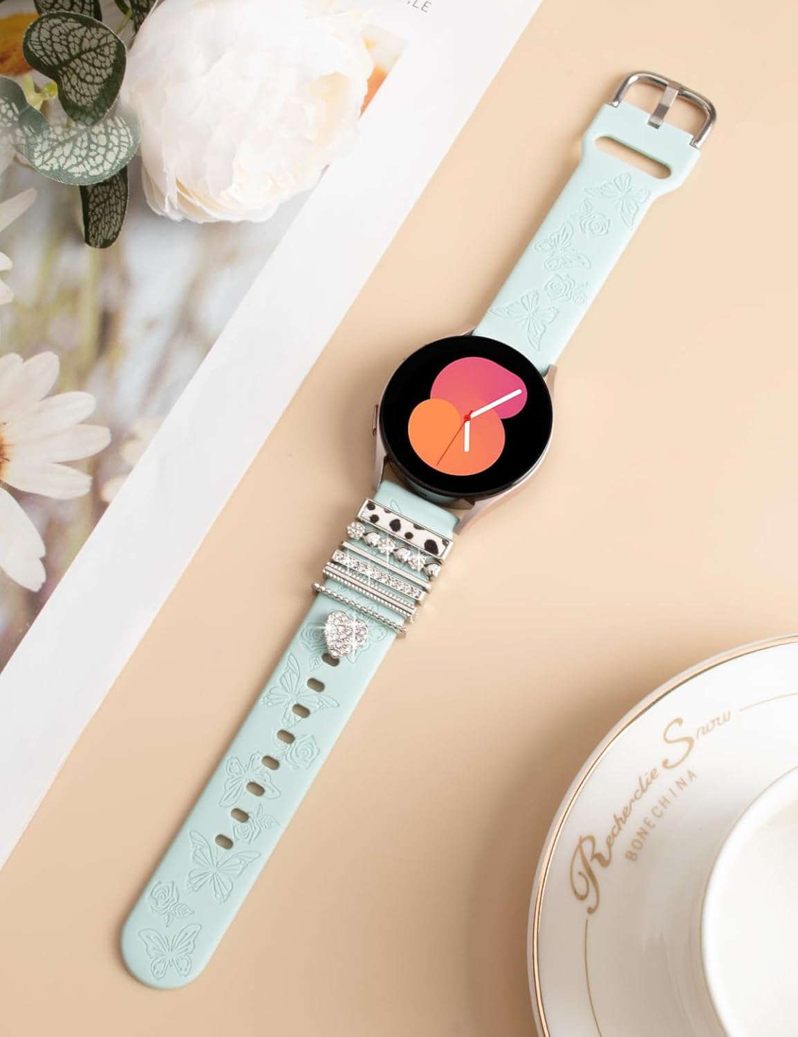 Thumbnail 1 de Vozehui Engraved Strap for Samsung Galaxy Watch Series (40mm/44mm) – Flower Design Soft Silicone 20mm