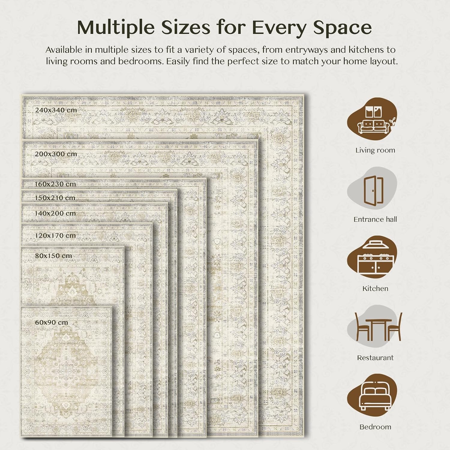 Thumbnail 6 de Autsel Tapis de Salon Vintage 200x300 cm – Beige, Lavable en Machine, Antidérapant et OEKO-TEX