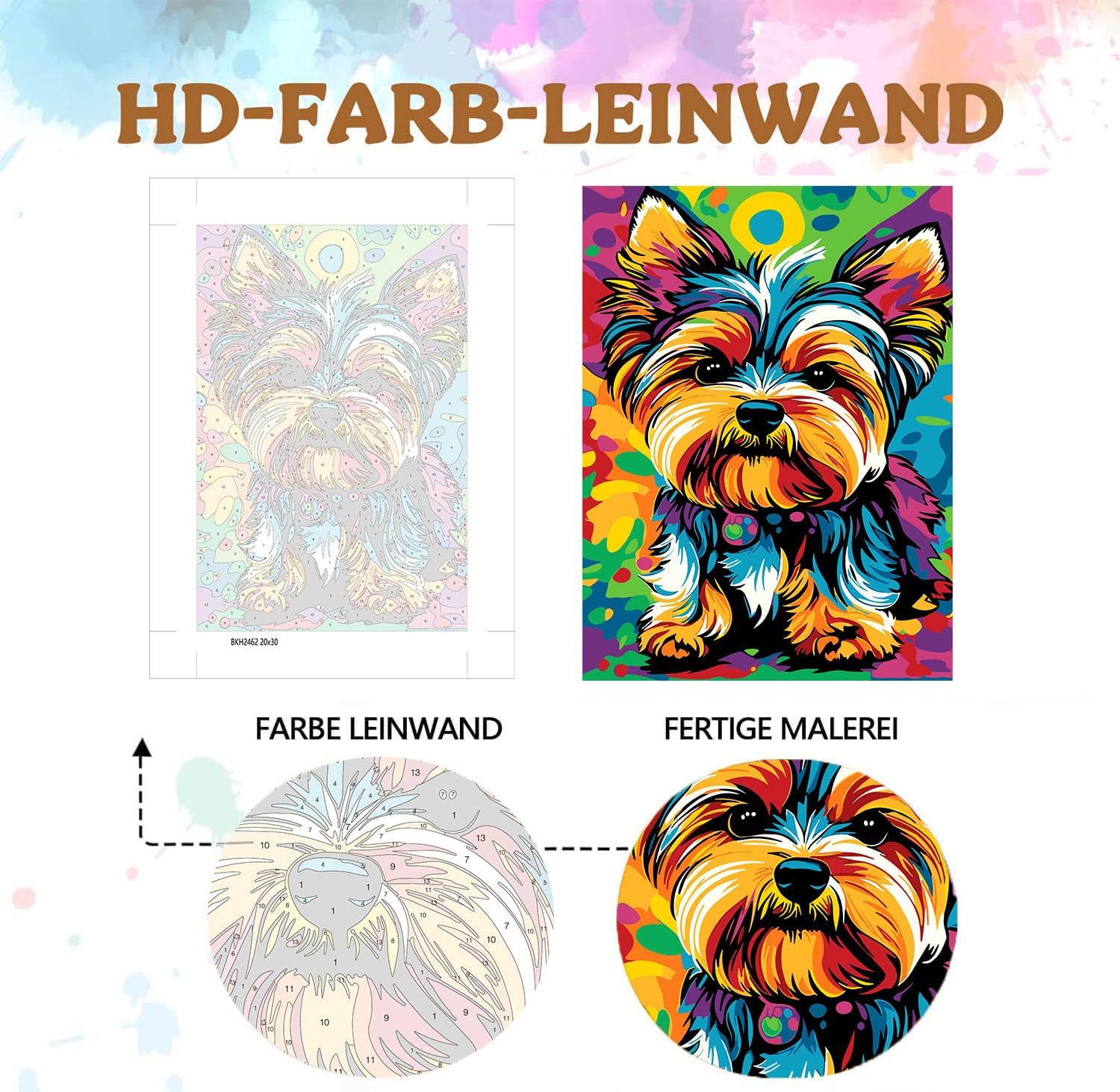 Detalle de Gemartmall Hund Malen nach Zahlen mit Rahmen und Staffelei – DIY Bastelset 20x30 cm