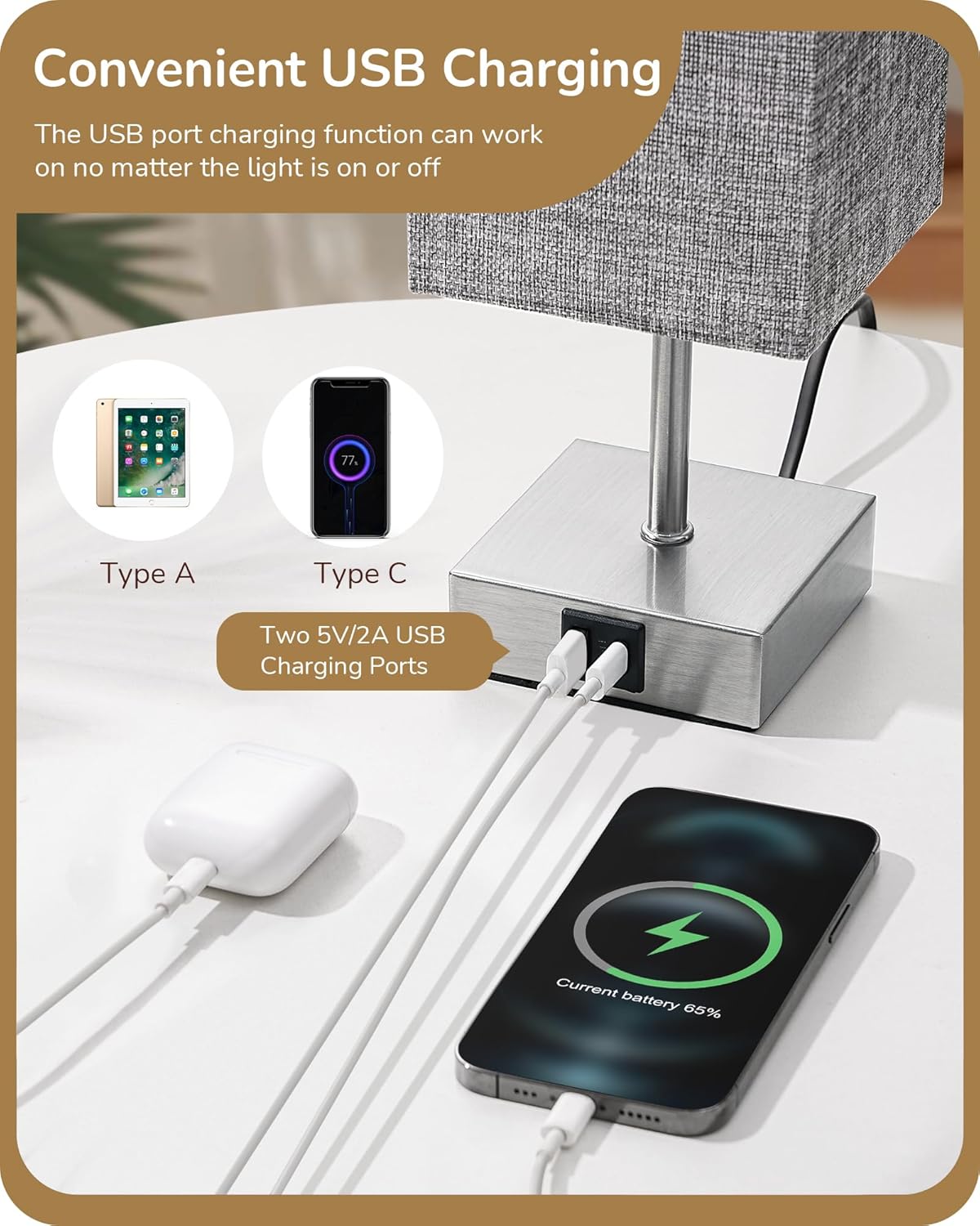 Thumbnail 2 de EDISHINE Bedside Lamps Set of 2