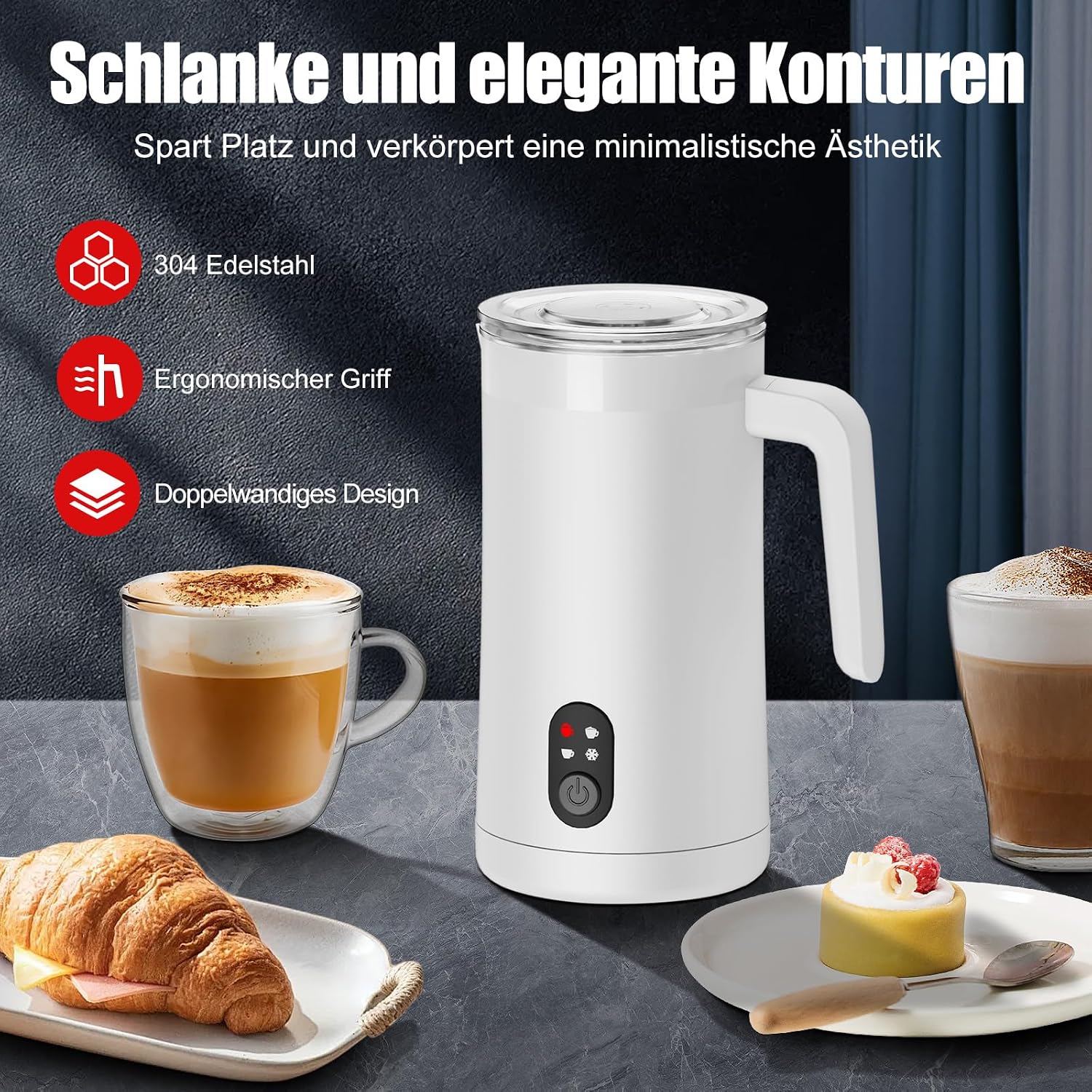 Detalle 2 de Ovetedot Milchaufschäumer 4-in-1 (400 ml) für heißen & kalten Milchschaum