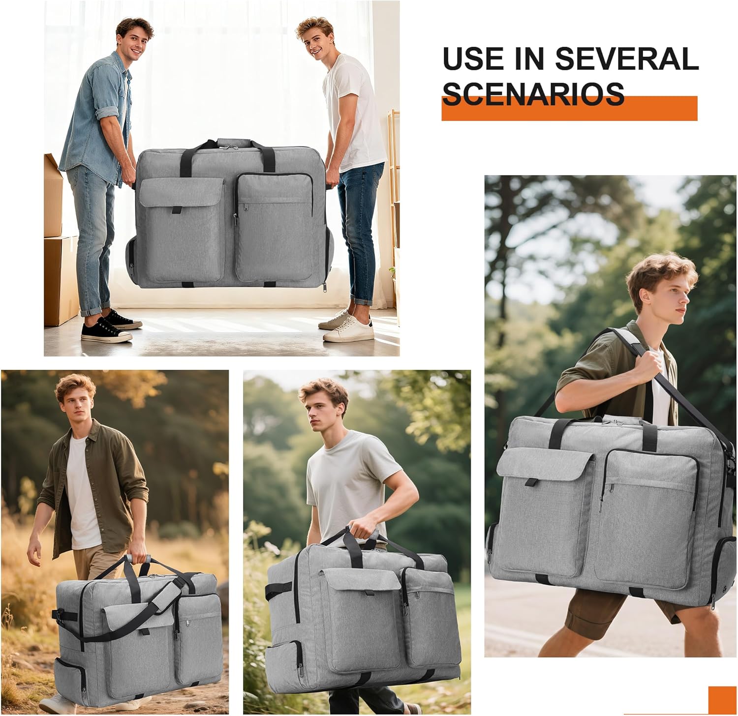 Detalle de Sac de Voyage Pliable 100L avec Compartiment à Chaussures — Léger, Confortable et Multifonction