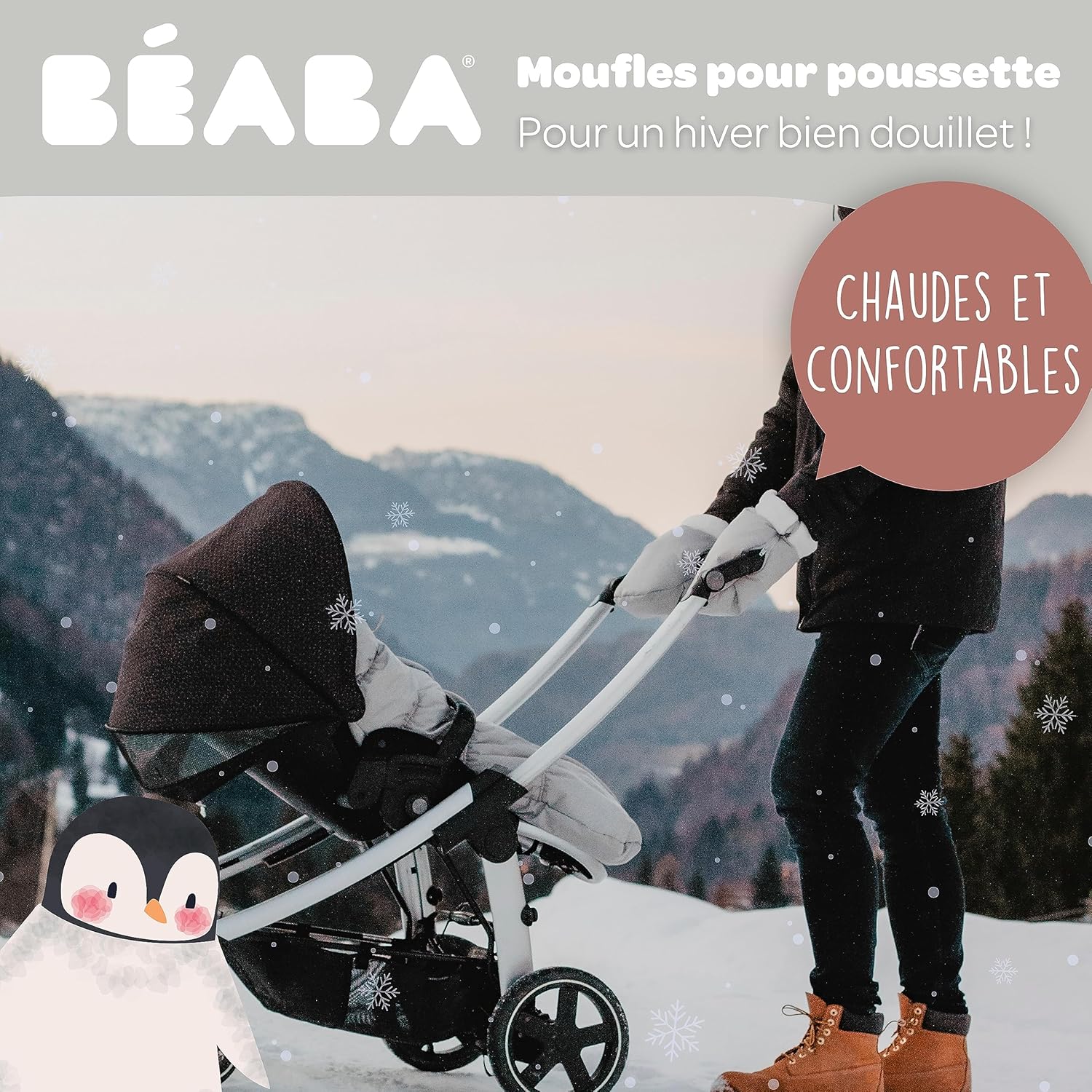 Thumbnail 1 de BÉABA moufles/gants protège-mains de poussette imperméables et coupe-vent en gris chiné