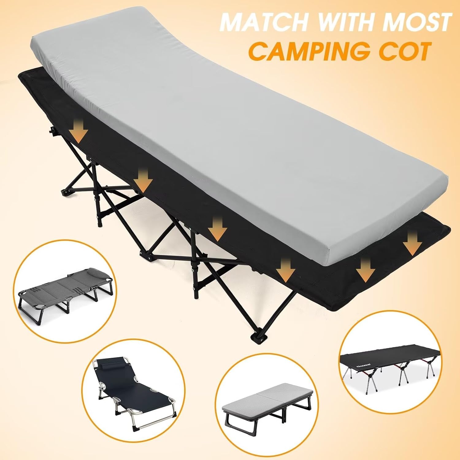 Detalle de CYMULA Camping Cot Mattress Topper (2-inch Memory Foam) — Portable Roll-Up Mattress Pad for Adults (only mattress)