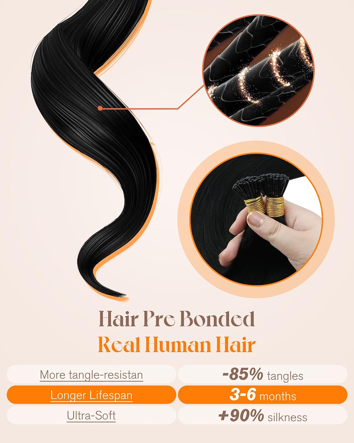 Detalle 2 de Sunny Hair I Tips Extensions – Real Human Hair, Jet Black, 24in, 100g