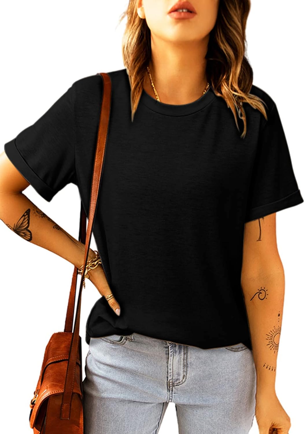 Detalle de T-shirt basique femme Suncife à manches courtes et col rond