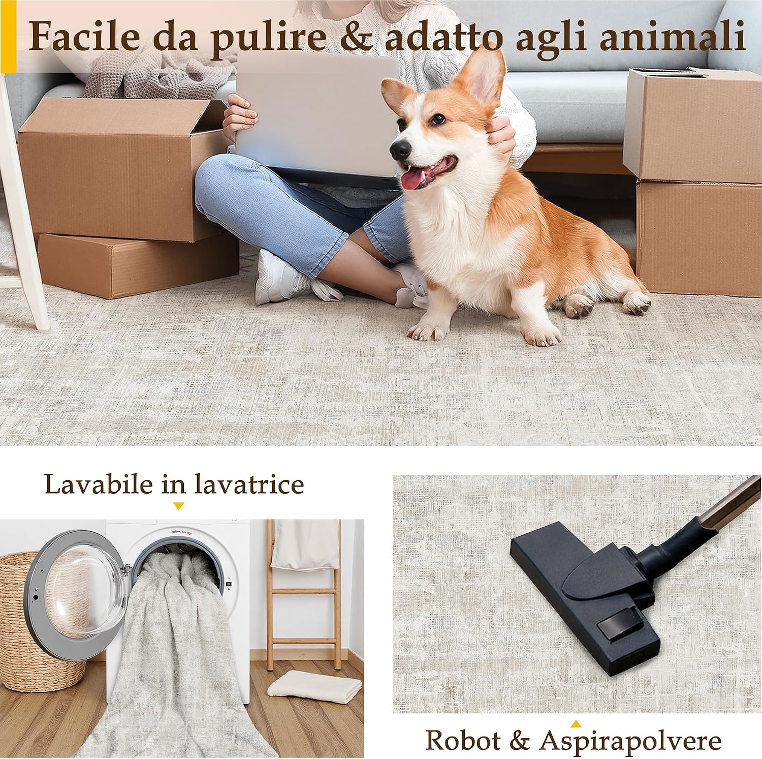 Detalle 2 de PureCozy Tappeto Salotto 200x300 cm Beige – design astratto, lavabile in lavatrice