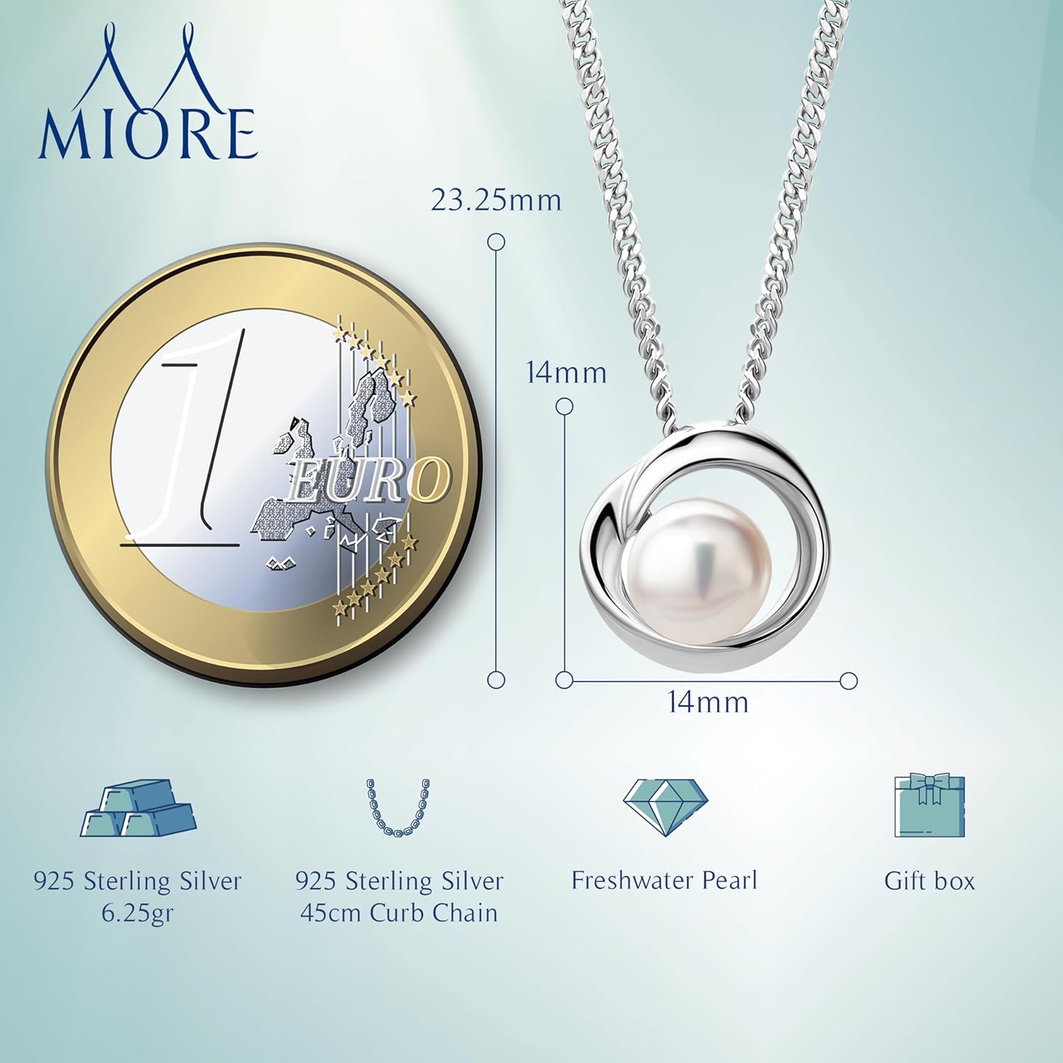 Thumbnail 1 de Miore Collier Femme Argent Sterling 925 avec Perle Blanche – Chaine Panzer 45 cm, hypoallergénique