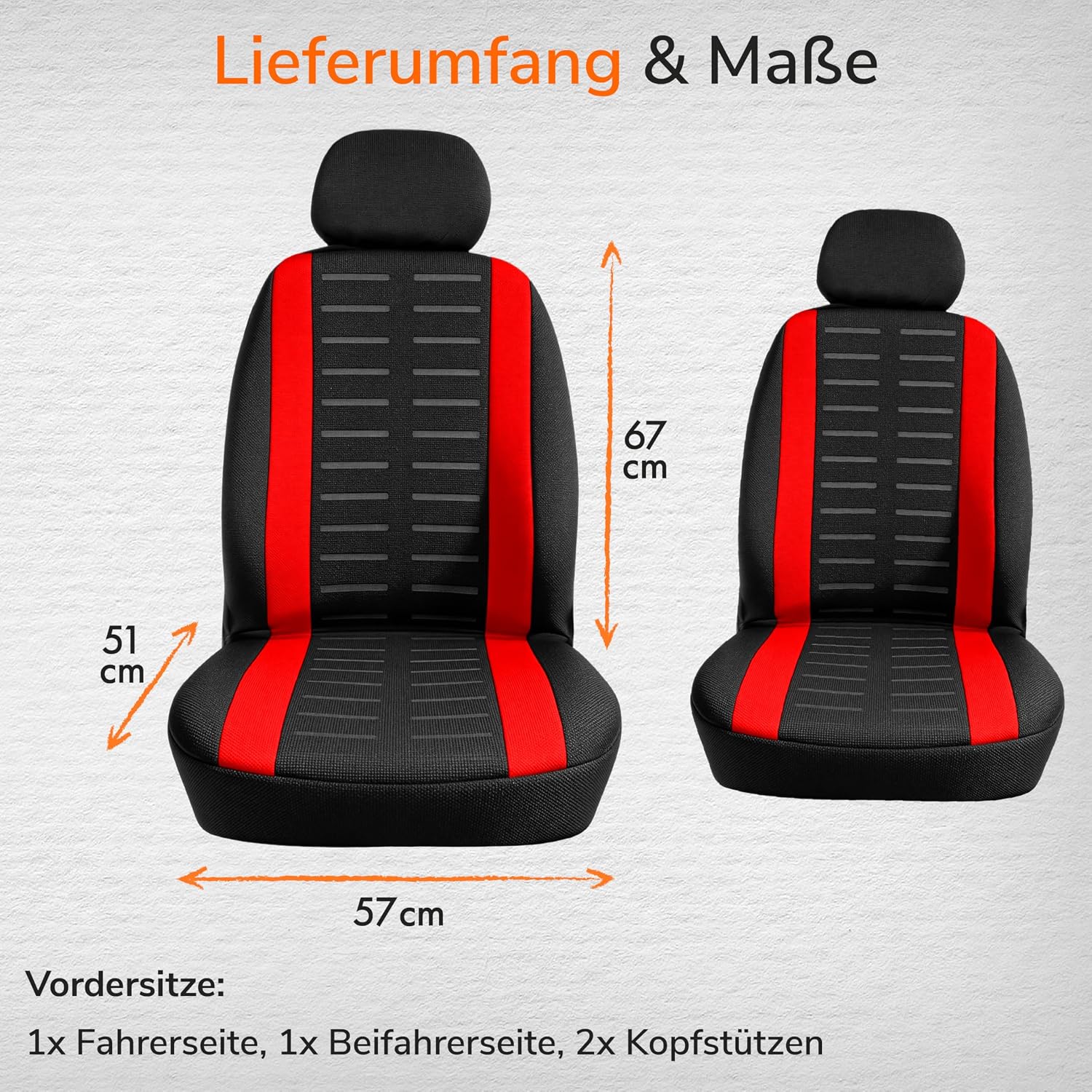 Detalle de Upgrade4cars Autositzbezüge-Set für die Vordersitze (Version 2026) – universell in Rot, für Fahrer- & Beifahrersitz inkl. Kopfstützen