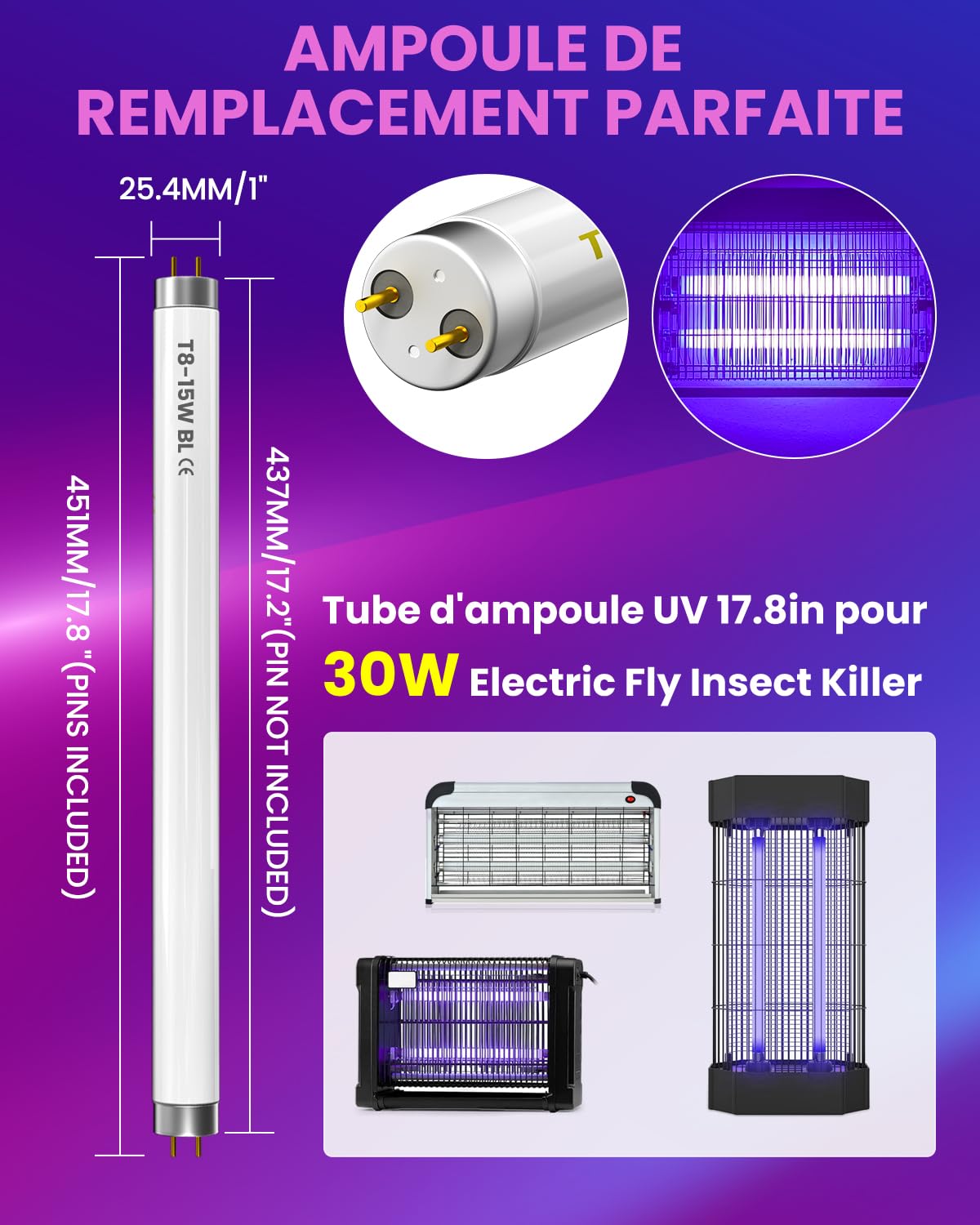 Detalle de BrightArk T8-15W-BL UV-buis voor muggenlamp, 15 W, 365 nm, 2 stuks