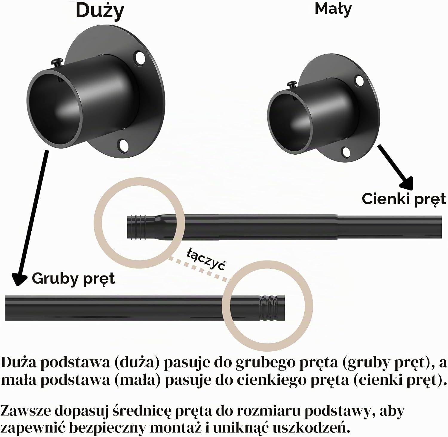 Detalle 2 de Venwemong regulowany drążek do szafy 68–110 cm, stal nierdzewna, biały, Ø 25 mm