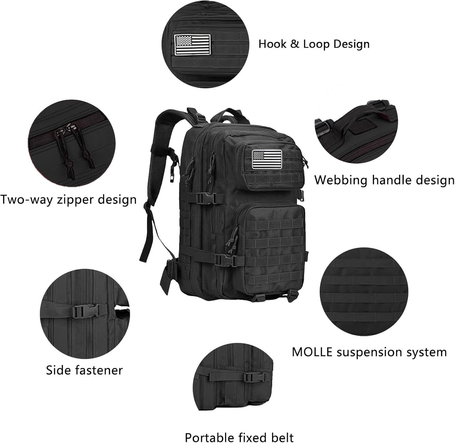 Detalle 2 de Geebymol 45L Military Tactical Backpack (MOLLE) – 3 Day Assault Pack with Laptop Compartment