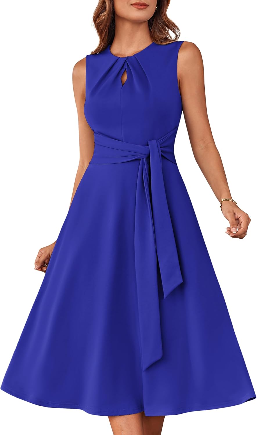 Thumbnail 6 de Grace Karin Damen A-Linien-Midikleid – Ärmelloses Rundhalskleid mit Gürtelband