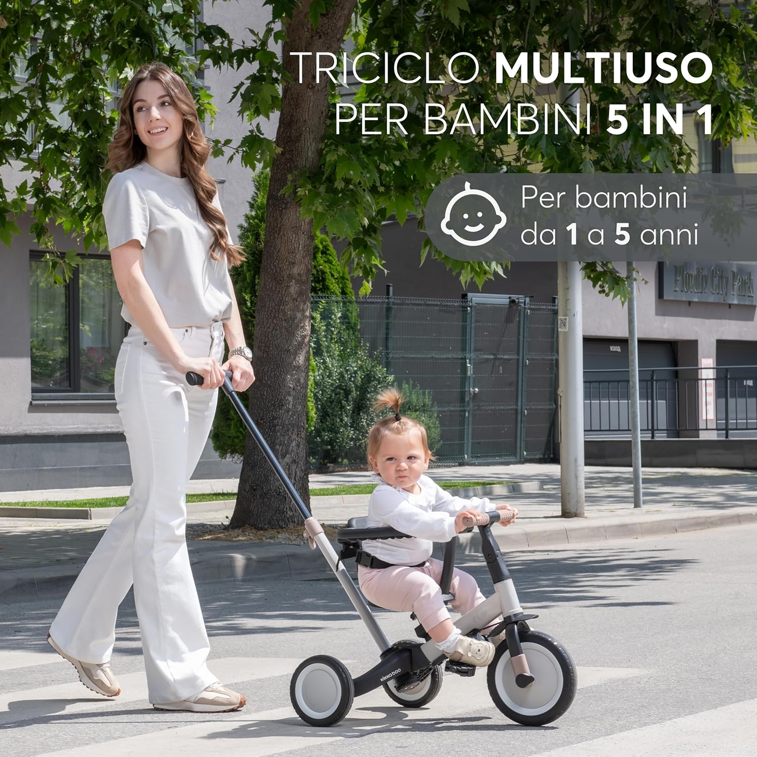 Detalle 2 de KikkaBoo Triciclo Evolutivo 5 in 1 FLIP: triciclo e passeggino che cresce con 1–5 anni