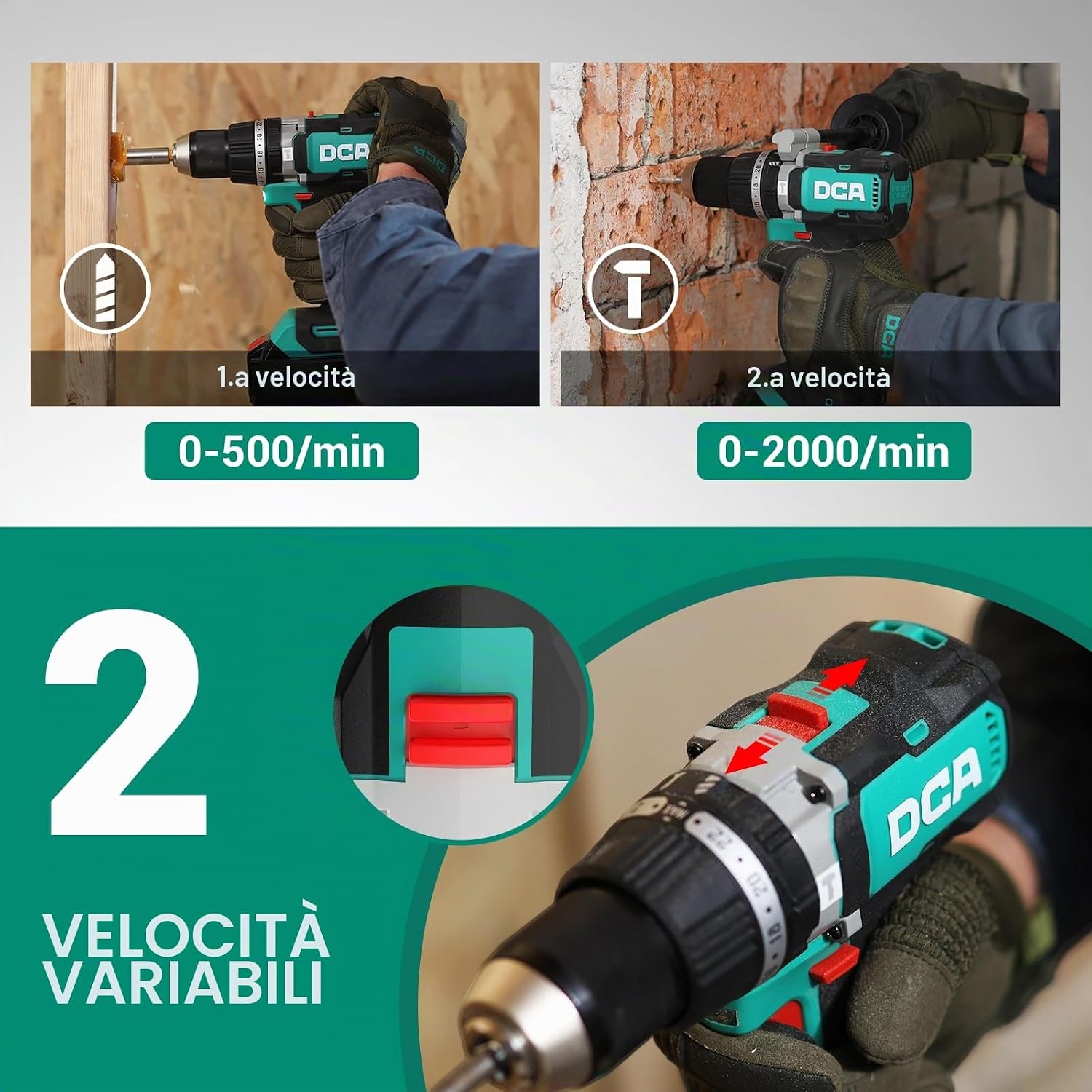 Detalle 2 de DCA Trapano Avvitatore A Percussione Brushless 20 V: potenza, versatilità e autonomia per lavori impegnativi