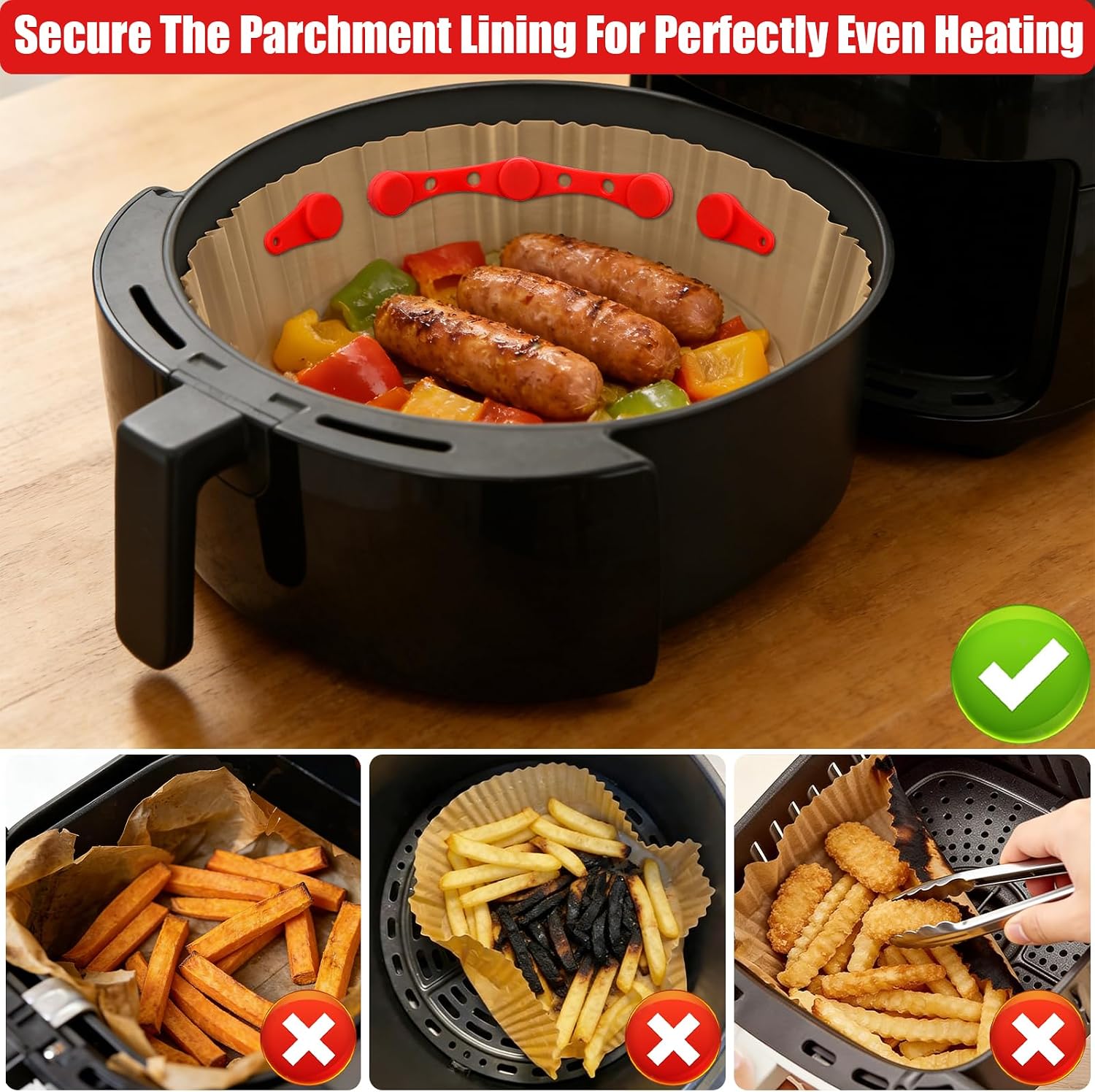 Detalle de TAIANJI Magnetset für Airfryer-Backpapier – 8 Stück silikonummantelte Magnete für sicheres Fixieren
