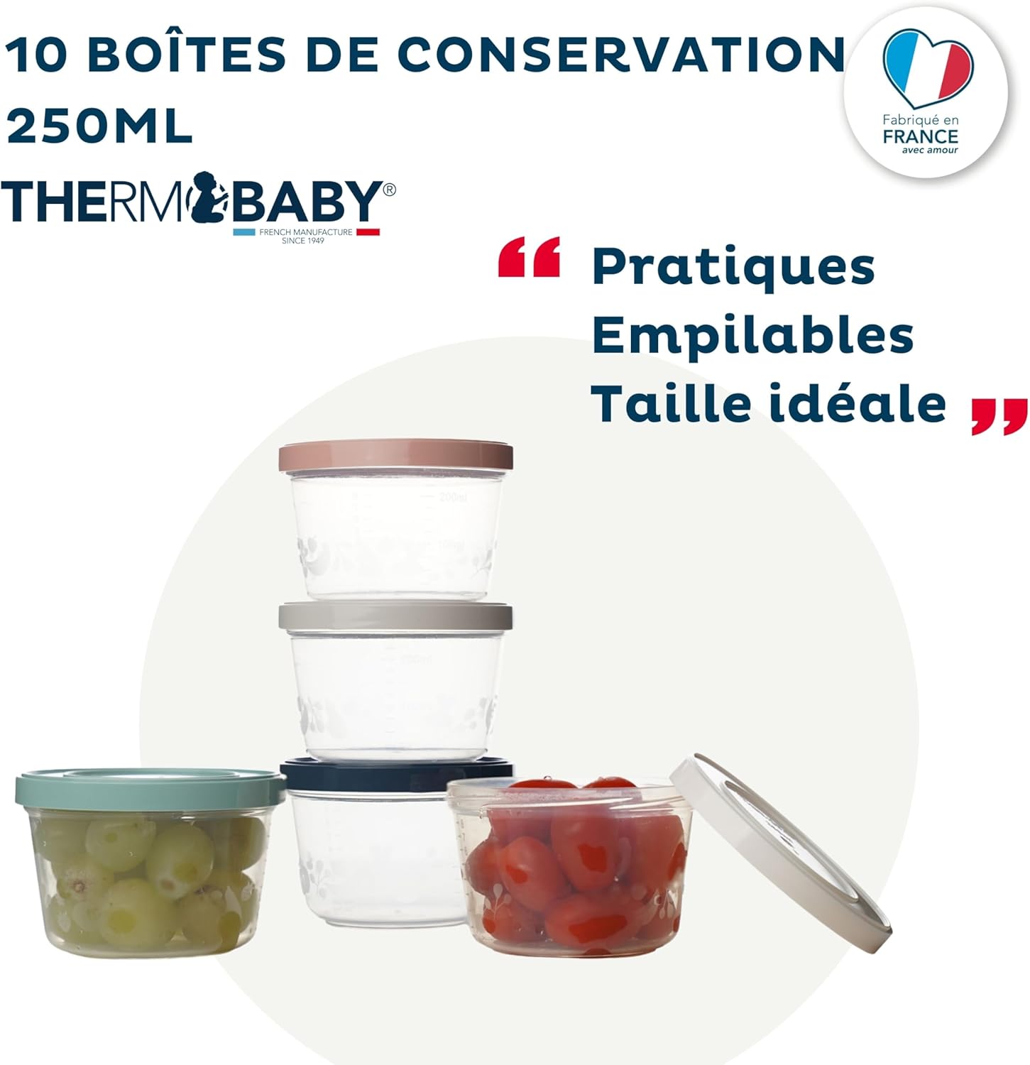 Thumbnail 1 de Thermobaby lot de 10 boîtes de conservation bébé 250 ml (compatibles micro-ondes, congélateur et lave-vaisselle) – fabriquées en France