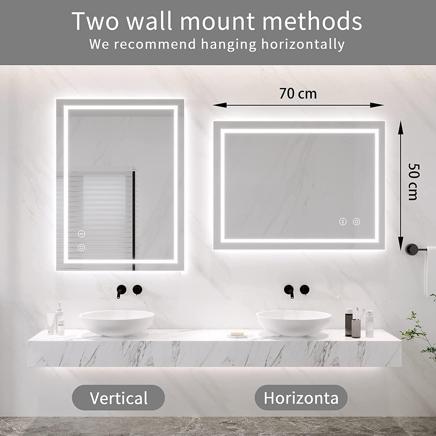 Detalle 2 de Dripex Specchio Bagno con Luce 50x70 cm LED – Antinebbia, 3 Temperature di Colore e Interruttore touch