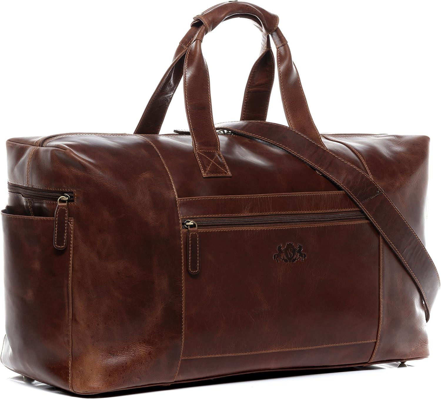 Detalle de SID & VAIN Bristol XL Reisetasche aus echtem Leder – Handgefertigt, groß & vielseitig