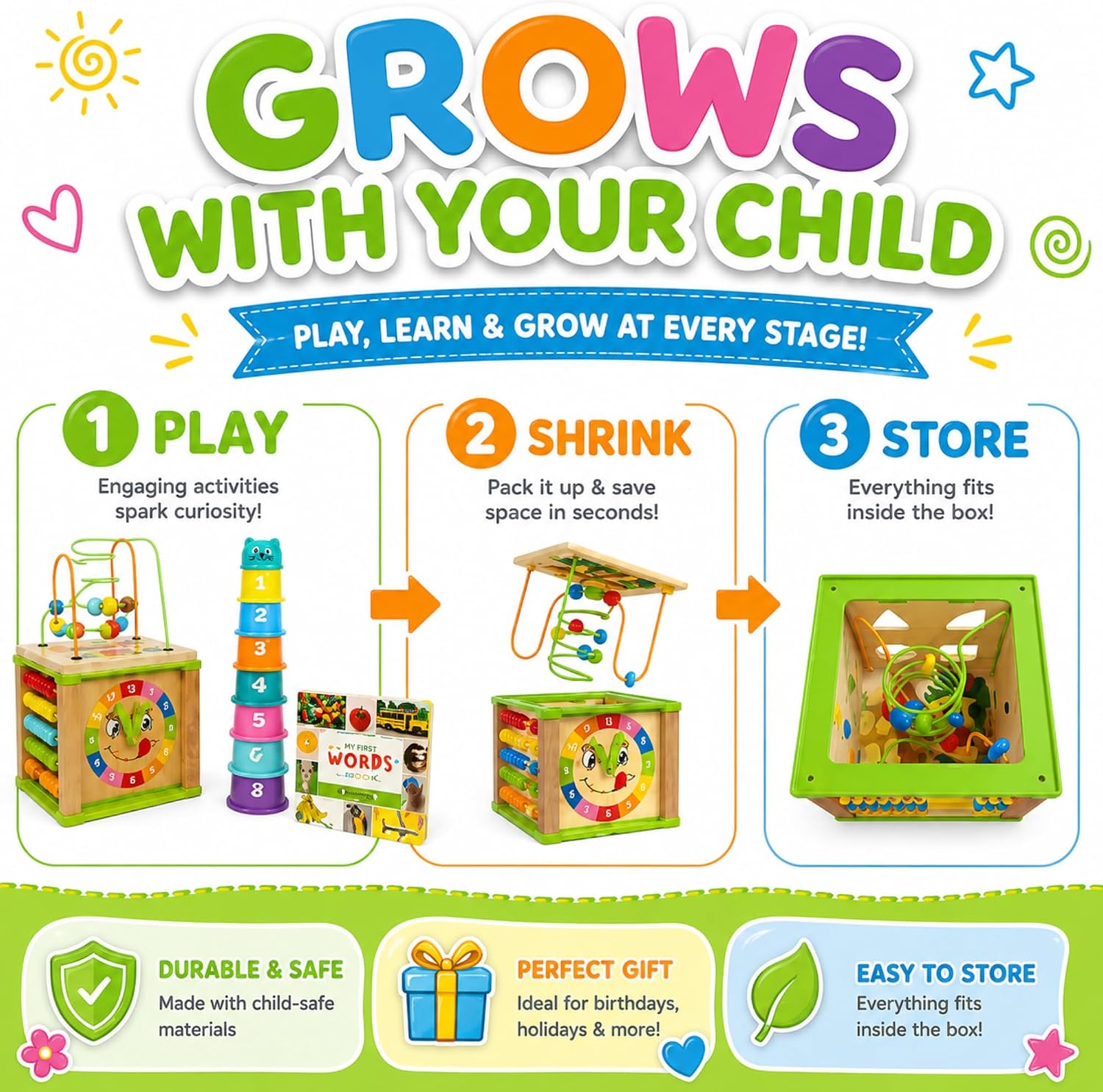 Thumbnail 6 de Toyventive Wooden Kids Baby Activity Cube for Girls Gift Set (Bead Maze, 12–18 Months)