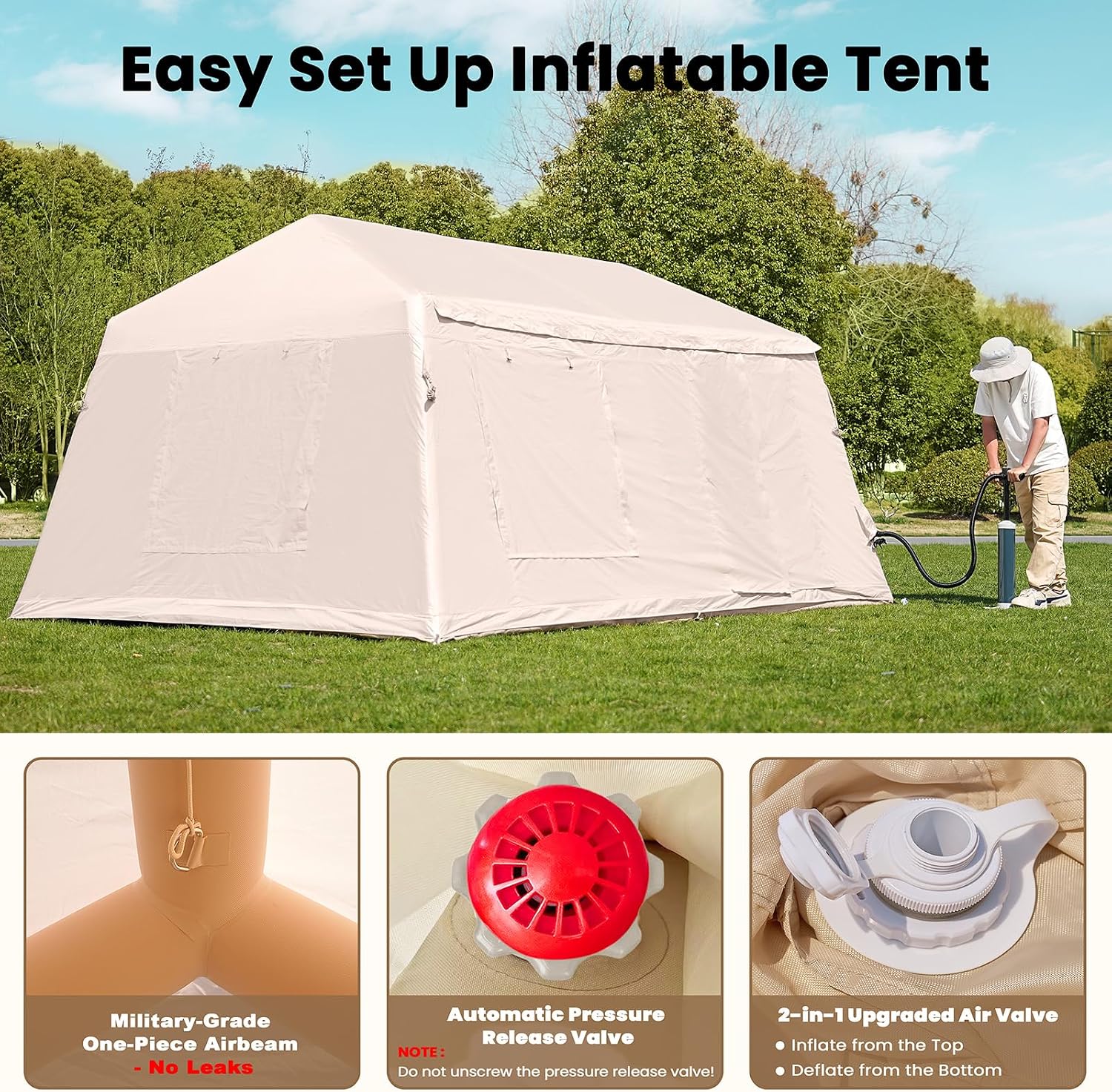 Detalle 2 de Ytaoeo CQZP-8P-KK Inflatable Camping Tent with Stove Jack and Oxford Fabric