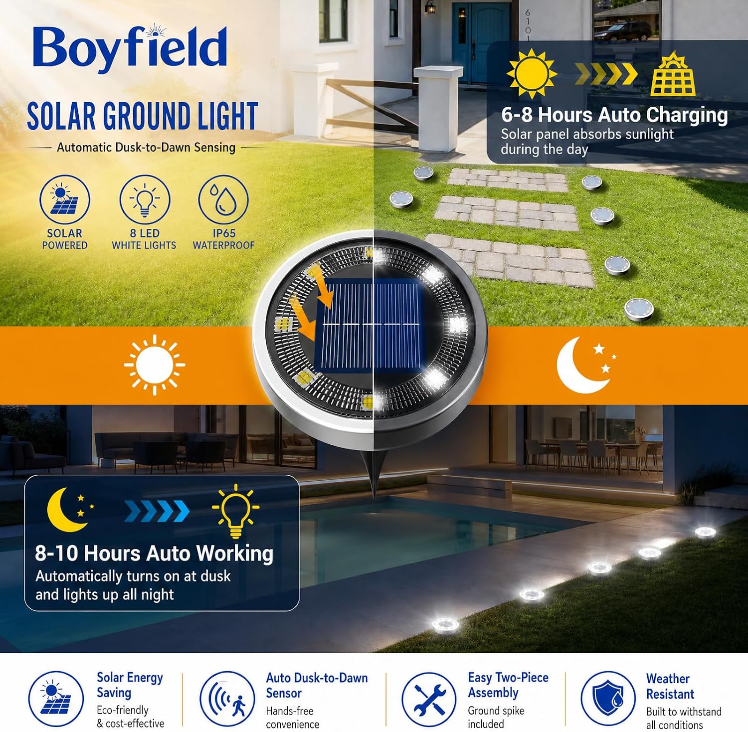 Detalle de Boyfield Solar Lights Outdoor Garden, 6 Pack