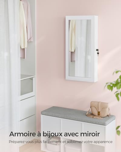 Detalle de SONGMICS Armoire à Bijoux Murale JJC051W02 — Miroir intégrant rangement compact et serrure