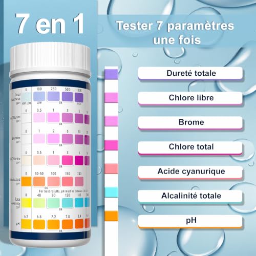 Detalle de RUNBO 7 en 1 Testeur pour Eau de Piscine et Spa – 150 bandes