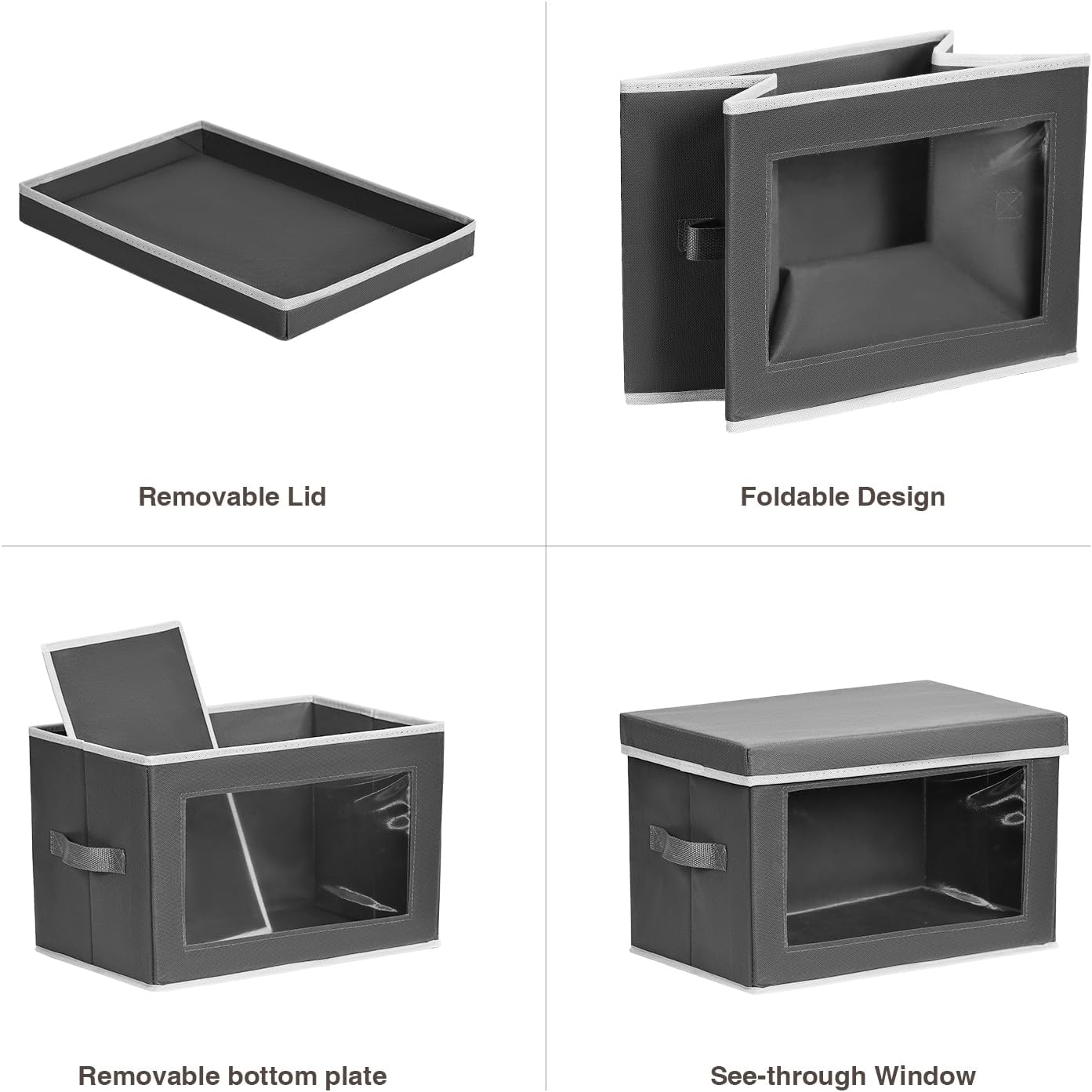 Thumbnail 4 de Homsorout 3-Pack Foldable Storage Boxes with Lids & Clear Window for Wardrobe, Shelf and Home Storage