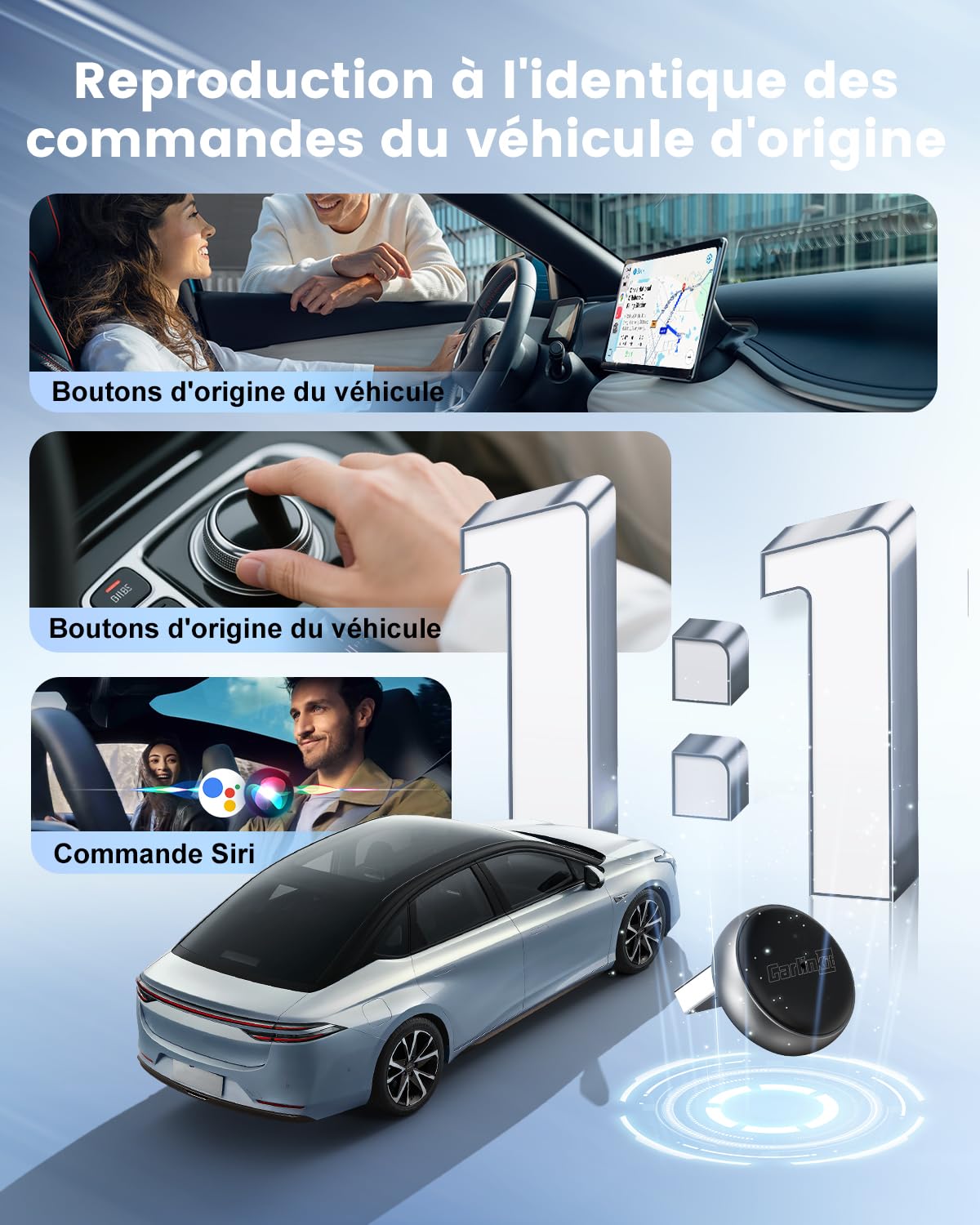 Detalle de CarlinKit Mini adaptateur sans fil Ultra 3 – CarPlay/Android Auto sans fil, Plug‑and‑Play
