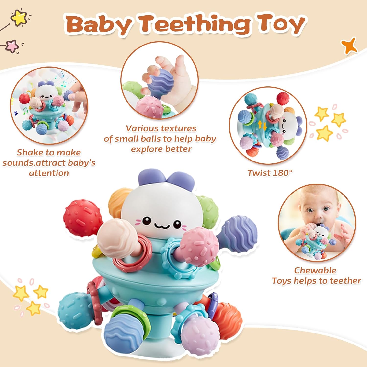 Thumbnail 6 de Almaxi Babyspielzeug 6–12 Monate bis 3 Jahre, 4-in-1 Montessori-Spielset mit Stapel-/Steckspiel, Tücherbox & Beißspielzeug