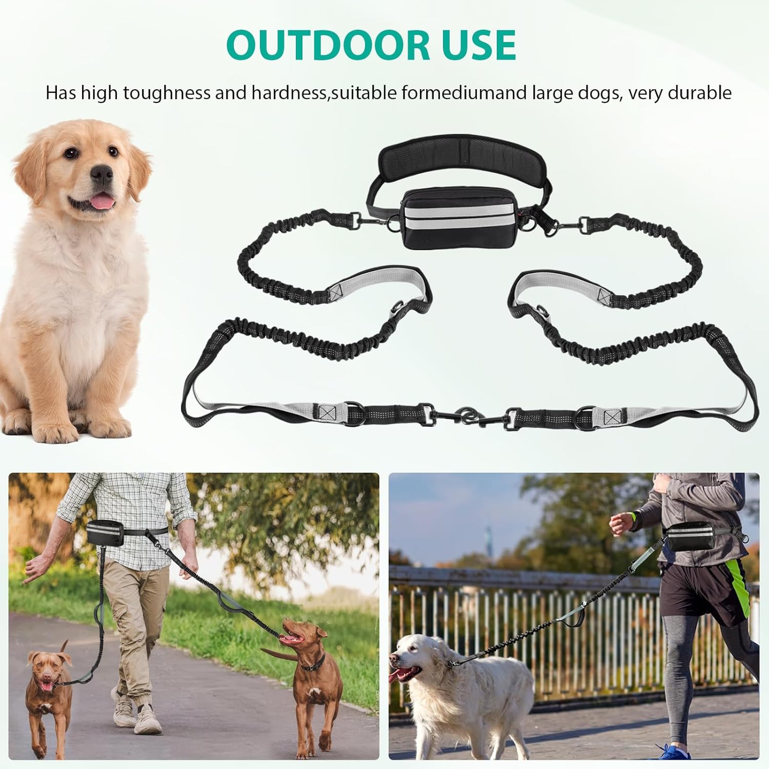 Thumbnail 6 de ZONJIE Hands Free Dog Lead with Adjustable Waist Belt (Black) for Medium to Large Dogs