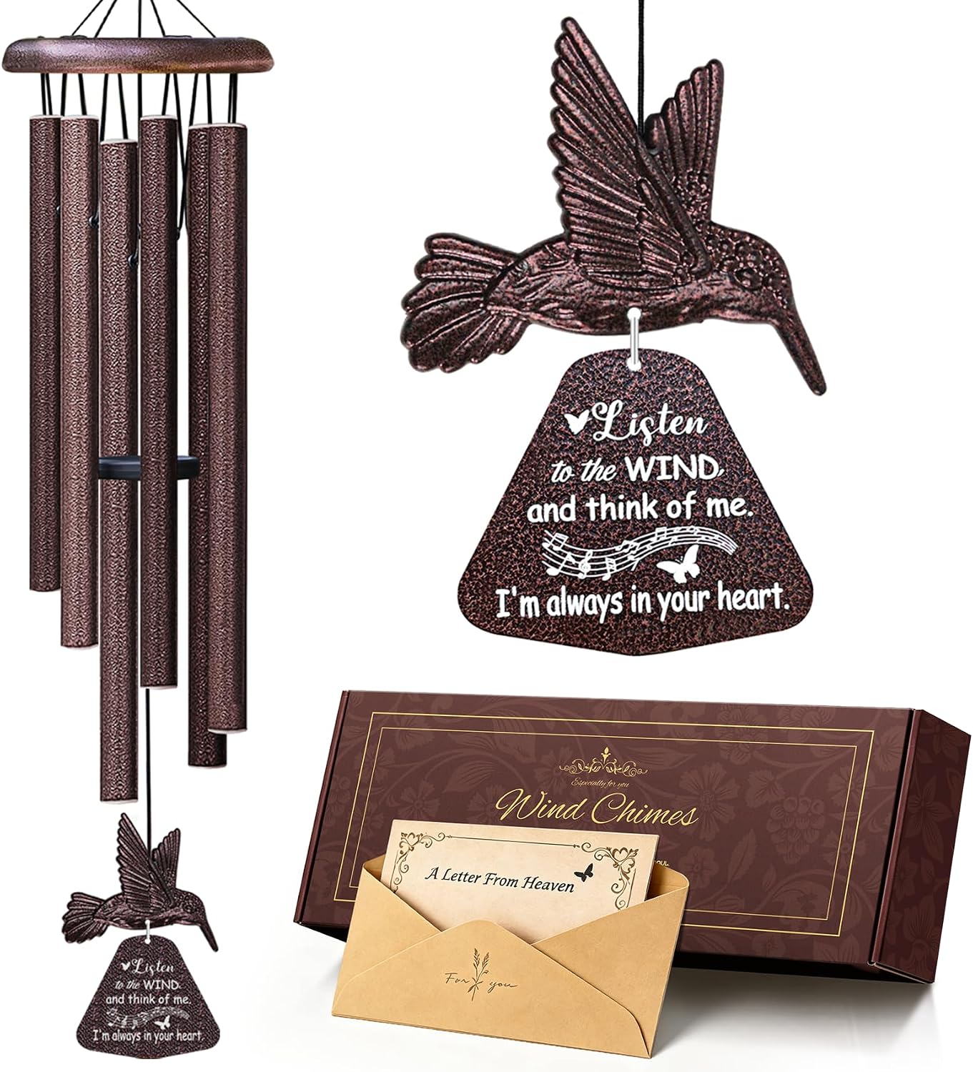 Detalle de Synhonty A01 Memorial Wind Chime with Hummingbird, 32-Inch Aluminum Tubes