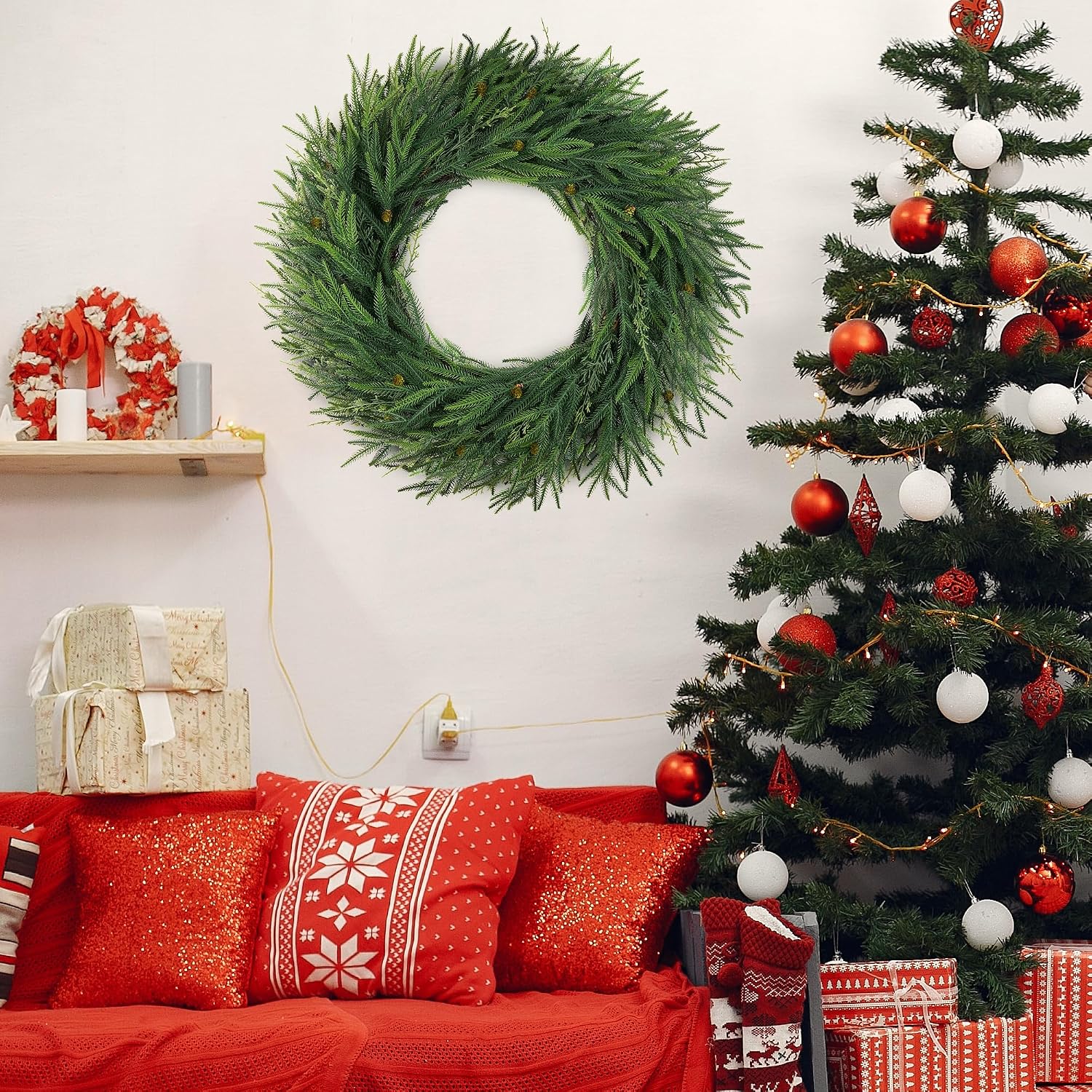 Thumbnail 2 de SEVENLOVE Cedar 30-inch Artificial Norfolk Pine Wreath, Green Year-Round Decor