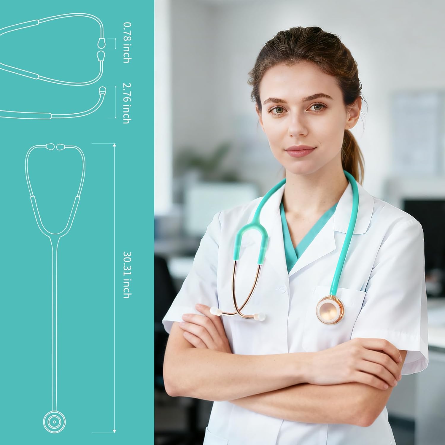 Thumbnail 5 de SciAN Dual Head Stethoscope with Ear Tips (Green Tube) – Classic stainless steel kit for doctors, nurses and students