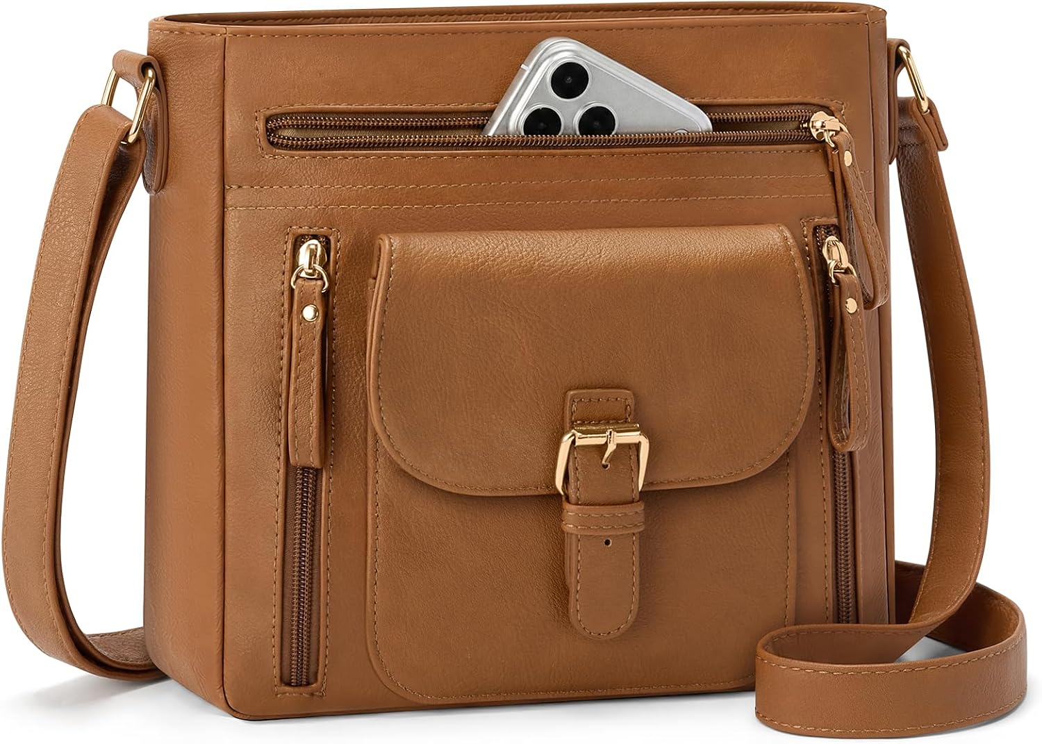 Detalle de RAINSMORE Cross Body Bag Women: PU Leather Multi-Pocket Crossbody for Everyday Use