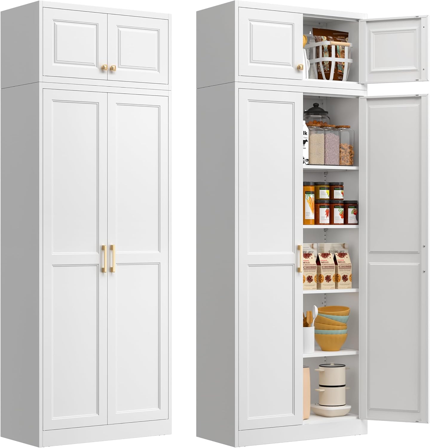 Detalle de Polup YXM 86-Inch Metal Pantry Cabinet, White, with 4 Adjustable Shelves