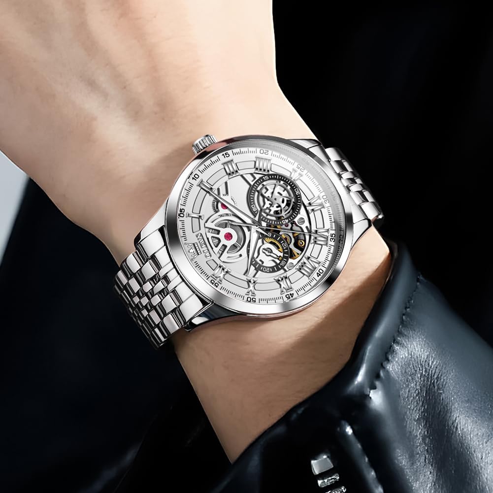 Detalle de OLEVS Uhren Herren Skeleton Automatik Edelstahl