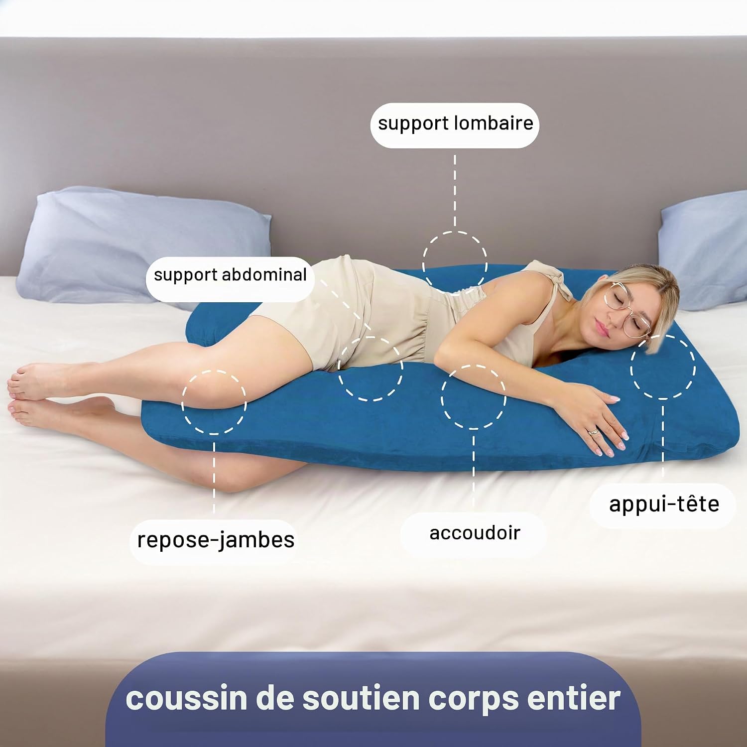 Detalle 2 de Totsy Baby voedingskussenhoes 135 cm, compact U-model in navyblauw